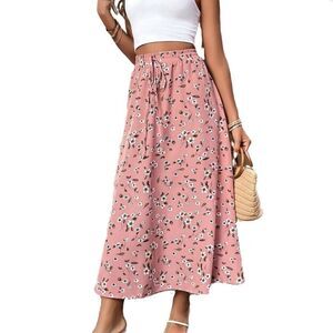 Pink Ditsy Floral Midi Skirt Y2K 90s